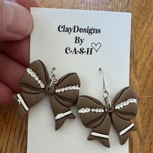 Brown FootballBow Earrings by ClayDesignsbyCASH